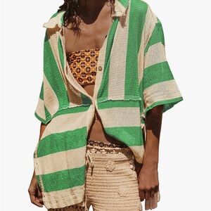 Women's Lightweight Button Down Shirt. Crochet Swim Cover Up Beach Shirt Tops